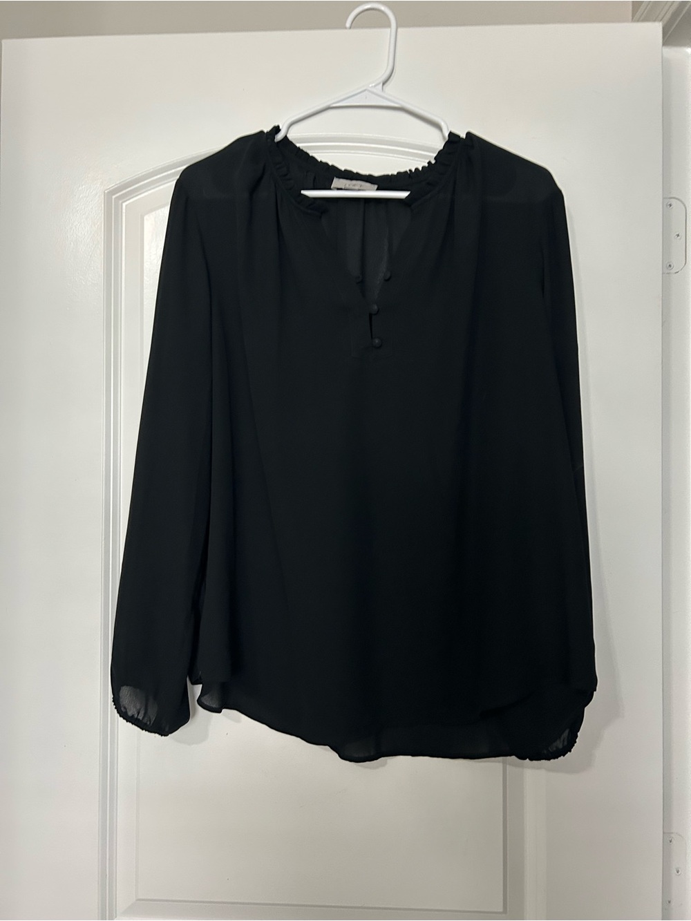LOFT Black Long-Sleeve Peasant Blouse